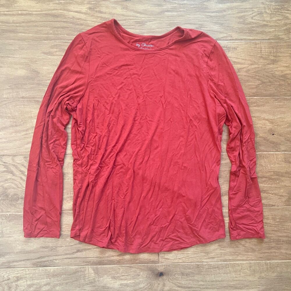 Chico's Karina Long Sleeve Tee Size 2 (L/12) Burnt Orange